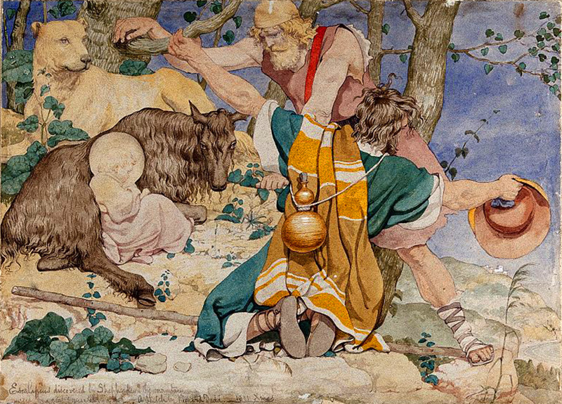 the infant aesculapius discovered by shepherds on a mountain